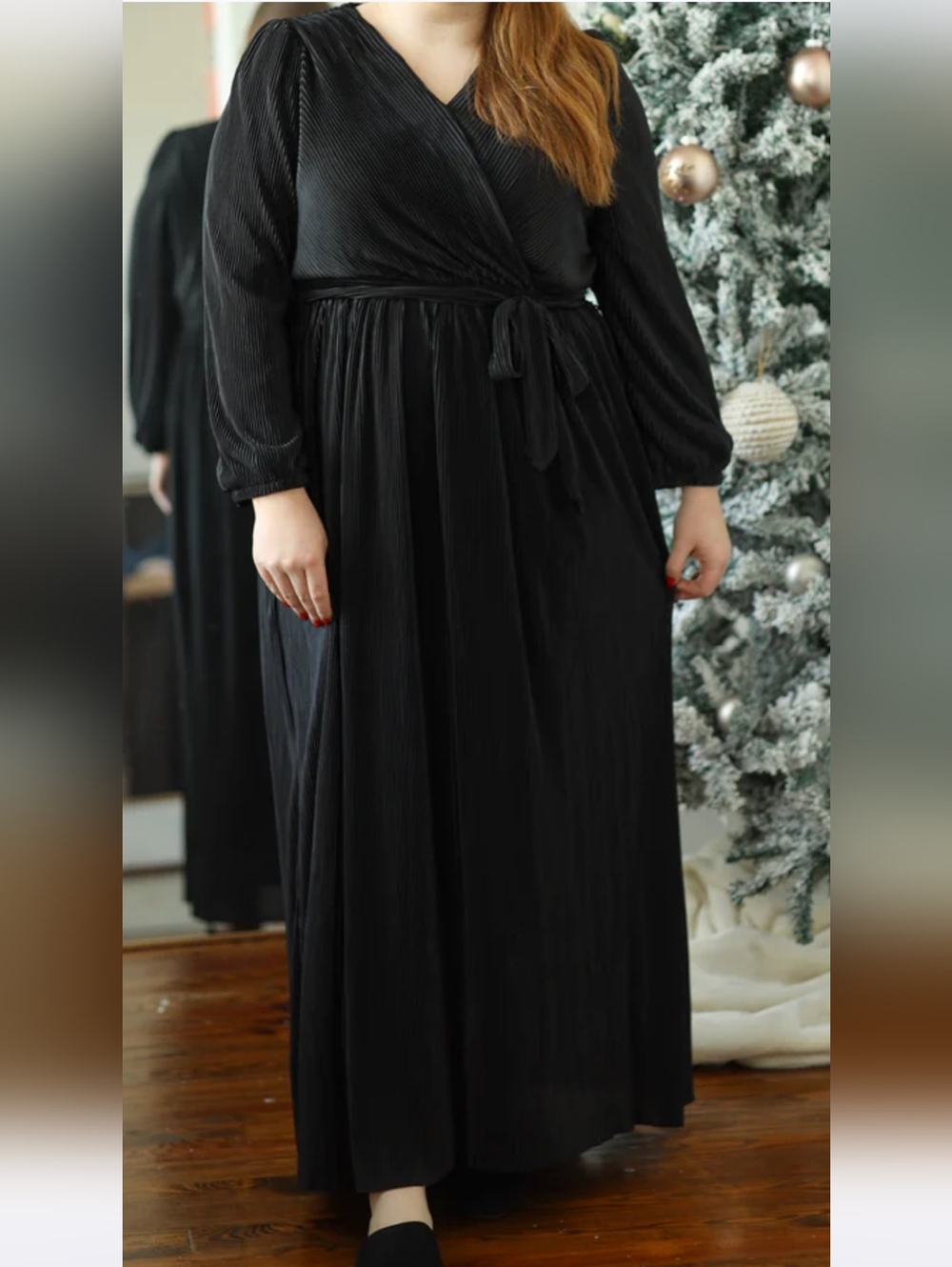 Black Wrap Maxi Dress with Tie Waist - Women